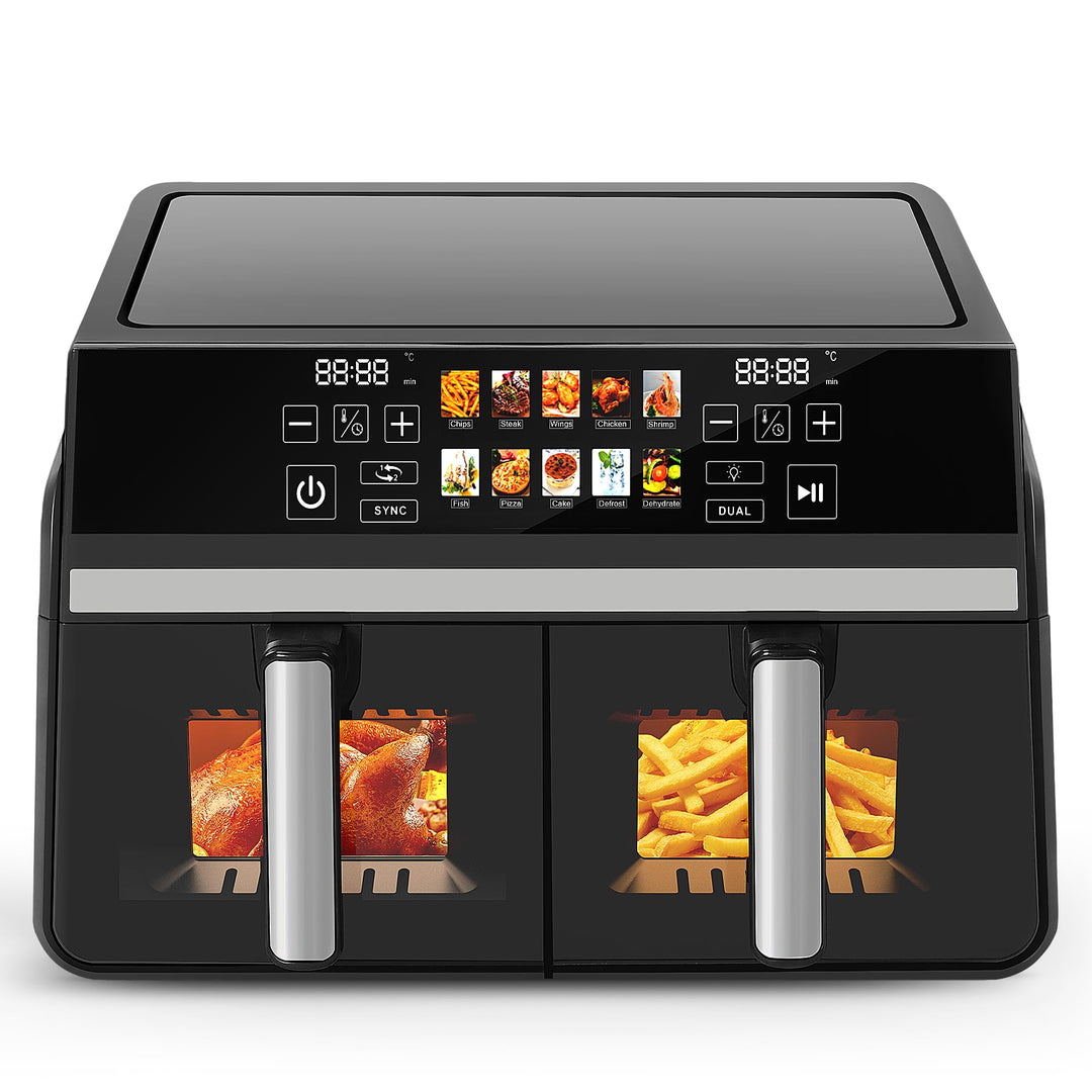 Citybee Heissluftfritteuse 2 Kammern XXL 10L (5L+5L) mit Sichtfenster, Dual Zone Airfryer Doppelkamm