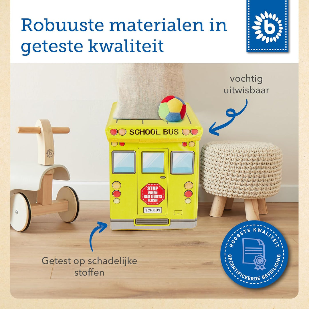Bieco Aufbewahrungsbox mit Deckel Kinder Schulbus, faltbar, Sitzhocker mit Sitzgelegenheit, und Pols