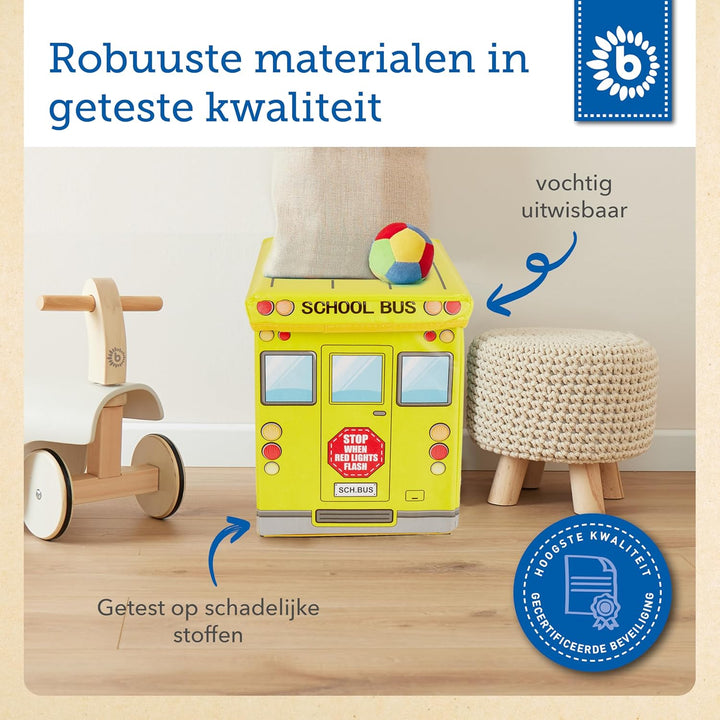Bieco Aufbewahrungsbox mit Deckel Kinder Schulbus, faltbar, Sitzhocker mit Sitzgelegenheit, und Pols