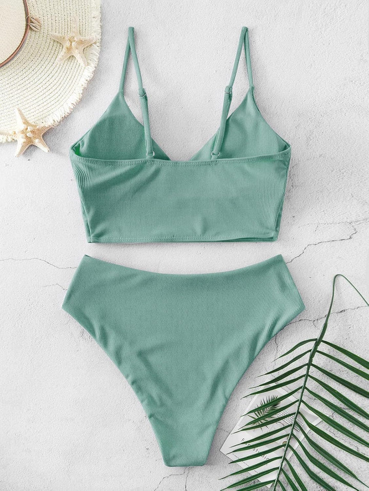ZAFUL Gerippt Fest Chorhemd Hohes Bein Schnitt Hohe Taille Tankini Set Gepolstert Zwei Stücke Badean