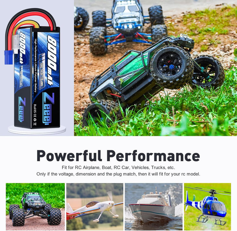 Zeee 4S Lipo Akku 14,8V 100C 8000mAh mit EC5 Stecker Hardcase RC Akku für Auto LKW Tank RC Buggy Tru