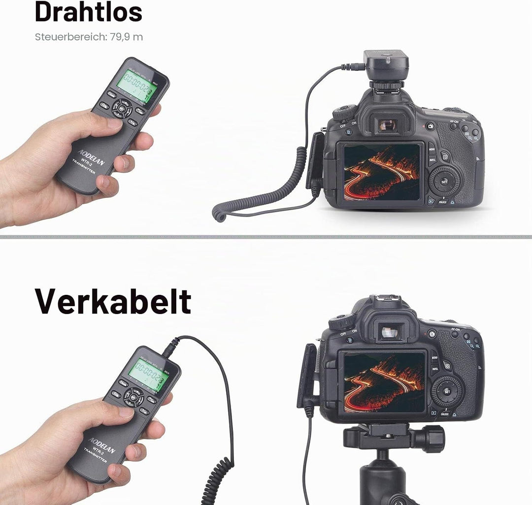 AODELAN WTR2 Kabelloser Fernauslöser Timer für Nikon D5300, D850, D810, D700, D500, D4, D5, D4s, D31