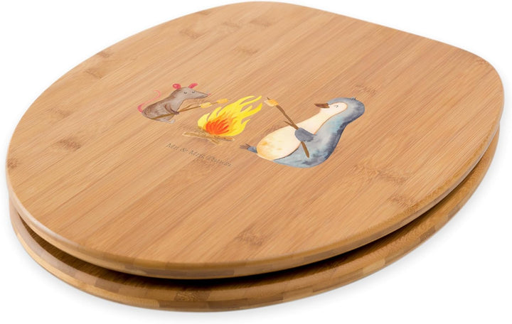Mr. &amp; Mrs. Panda Motiv WC Sitz Pinguin Lagerfeuer - Geschenk, Toilettendeckel, Marshmallows, Büroall