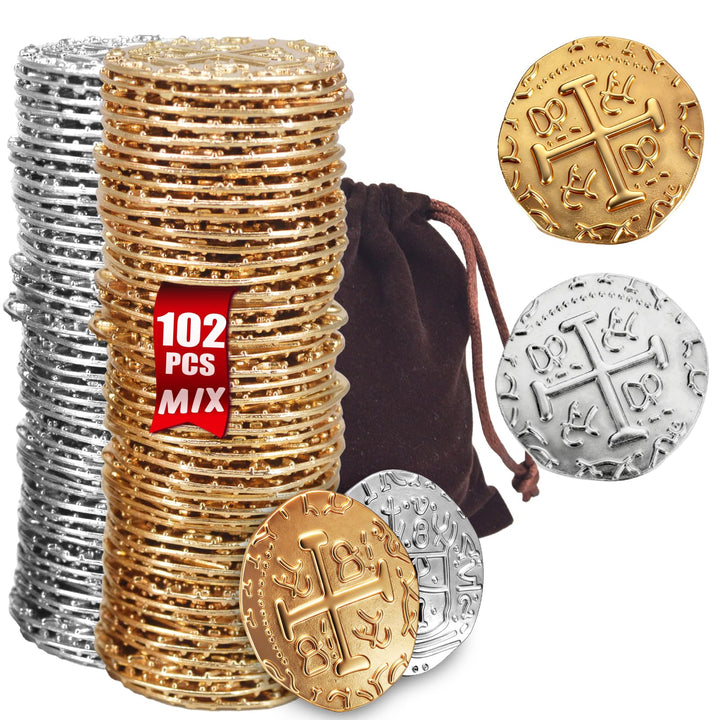 Piraten Münzen Zubehör,Goldmünzen-Set, Metall Goldtaler Deko Dublonen für DND Brettspiele, Cosplay,