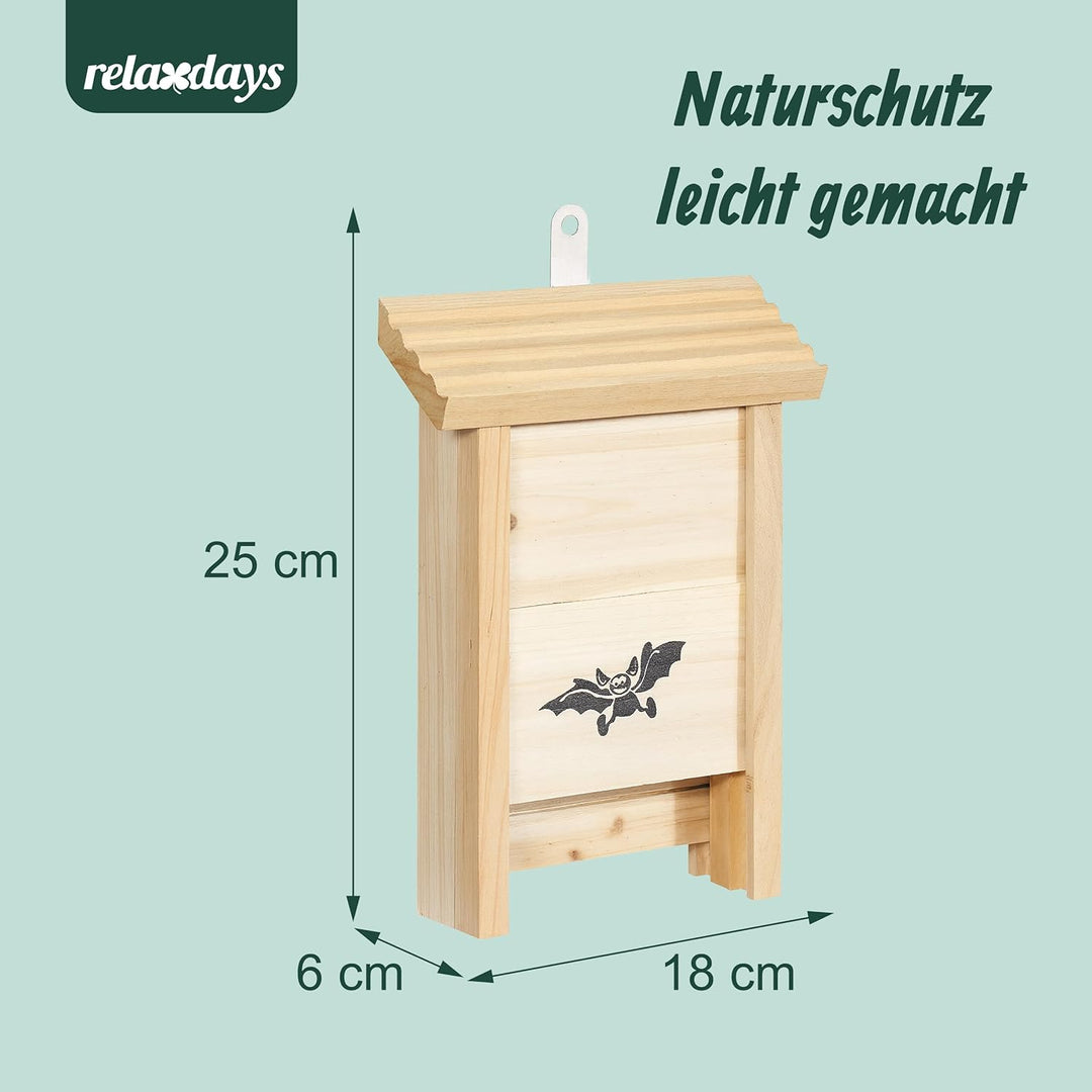 Relaxdays Fledermauskasten, 4er Set, Unterschlupf für Fledermäuse, unbehandeltes Holz, HBT: 25 x 18