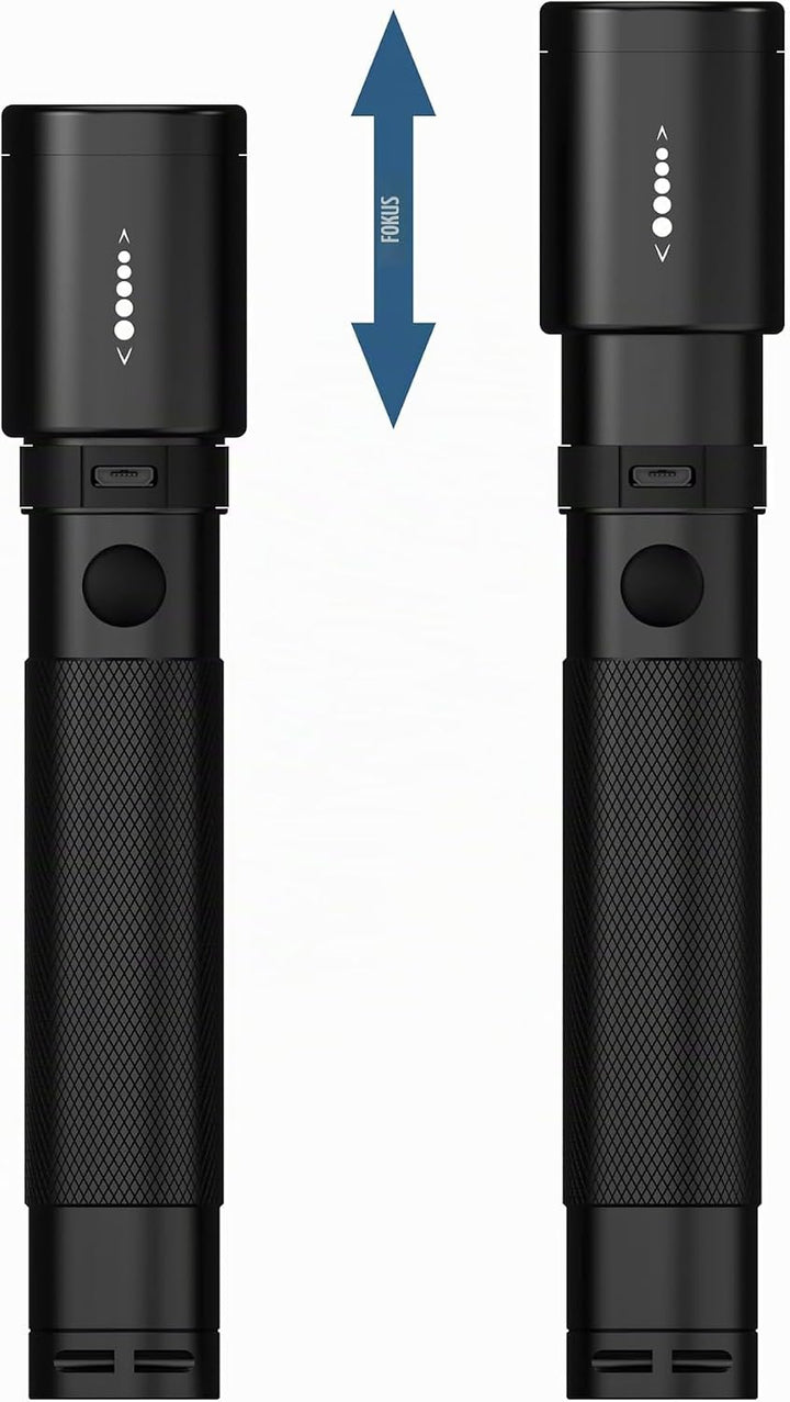 ANSMANN LED Taschenlampe in schwarz T400FR / wiederaufladbare Outdoor Leuchte mit stufenloser Fokuss
