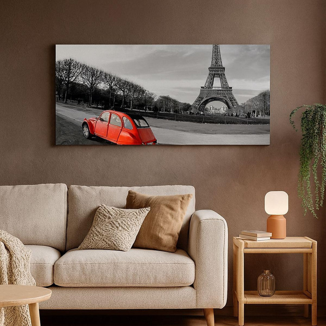 Wandbilder Dekoration Wohnzimmer Auto Eiffle Kultur Architektur Panorama Bilder auf Leinwand 120x50c