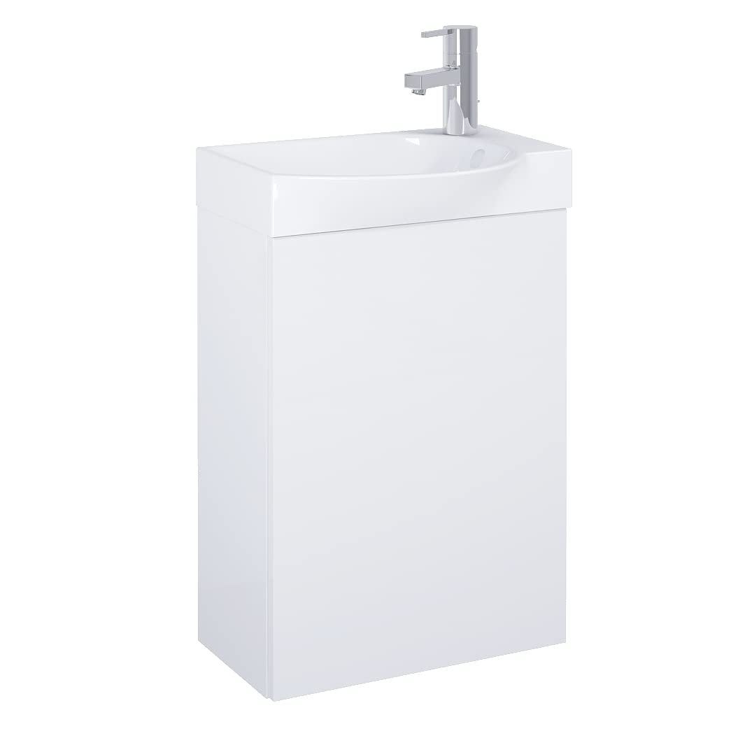 VBChome Badmöbel Set 45 cm Weiss Waschbecken mit Weiss Hängeschrank Waschtisch 1-Türen Soft-Close Se