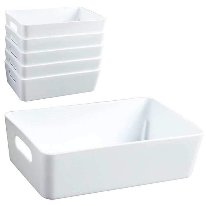 6x Ordnungsboxen - 6 cm hoch - WEIss - 20x12,5x6cm - 1,2 Liter - Ordnungskorb - Schubladenorganizer