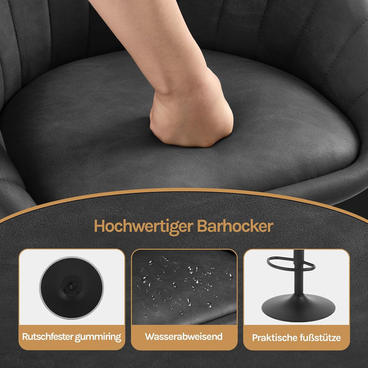 WOLTU Barhocker 2er Set, Barstuhl Höhenverstellbar, PU-Bezug, Anthrazit | Drehbarer Bar Stool mit Rü