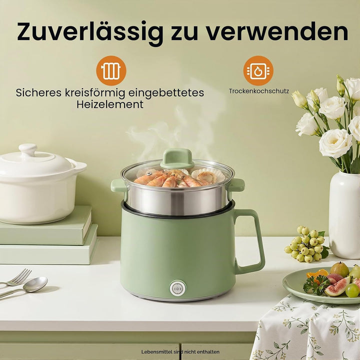 1.7L Elektrische Hot Pot | Mini Multikocher Tragbare Antihaft Topf mit Doppelter Leistungssteuerung,