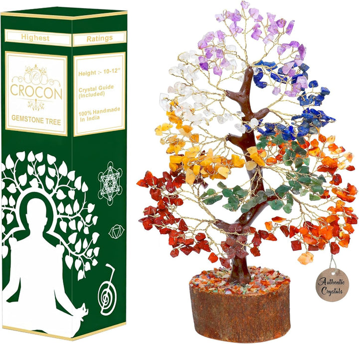 Seven Chakra Natural Gemstone Healing Tree Bonsai for Crystal Reiki Healing Balancing Good Luck Weal