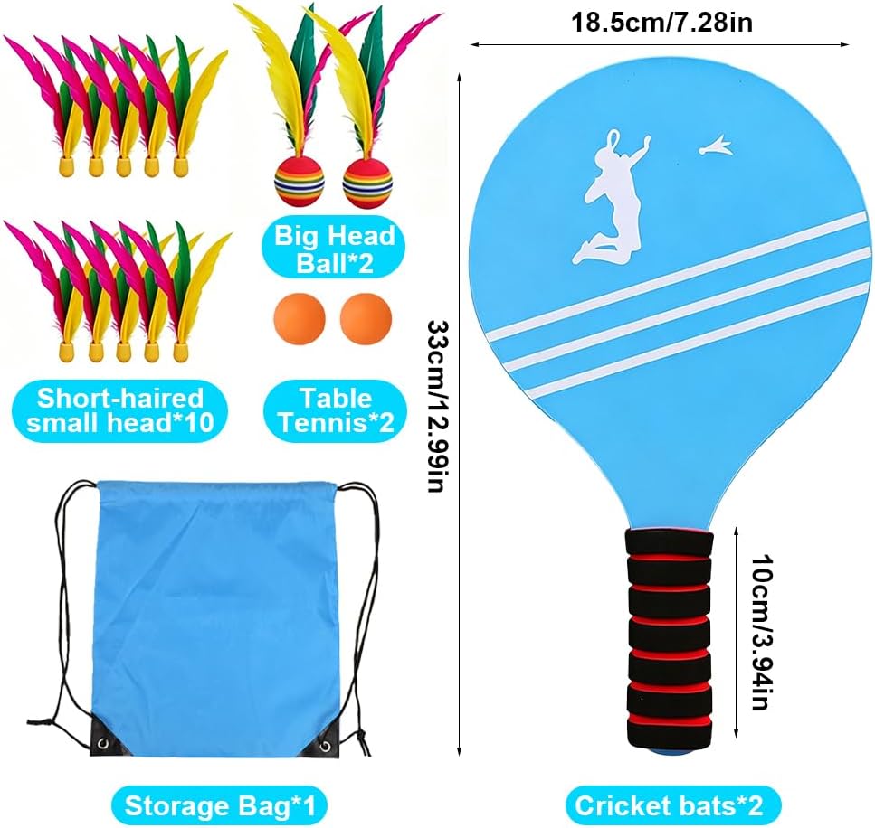 LUFEIS Beachball Set, Beach Ball Spiel Set für Familie, 2 Schläger, 12 Federbälle, 2 Plastikbälle, 1