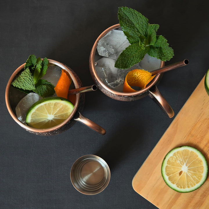 SKY FISH Moscow Mule Becher 2er Set, 3D Geprägte Cocktailgläser, 500 ml Edelstahl Weingläser, Handwä