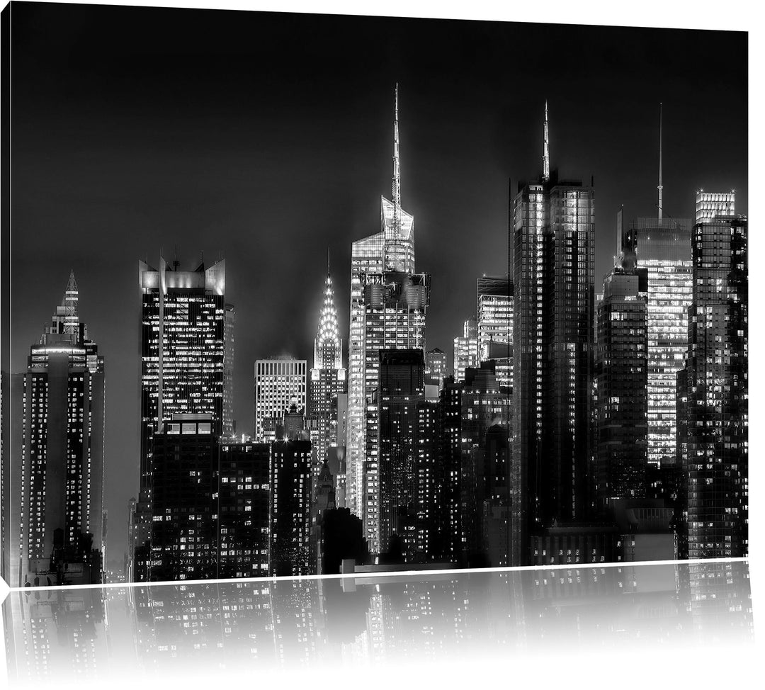 Pixxprint New York von Oben schwarz weiss / 100x70cm Leinwandbild bespannt auf Holzrahmen/Wandbild K