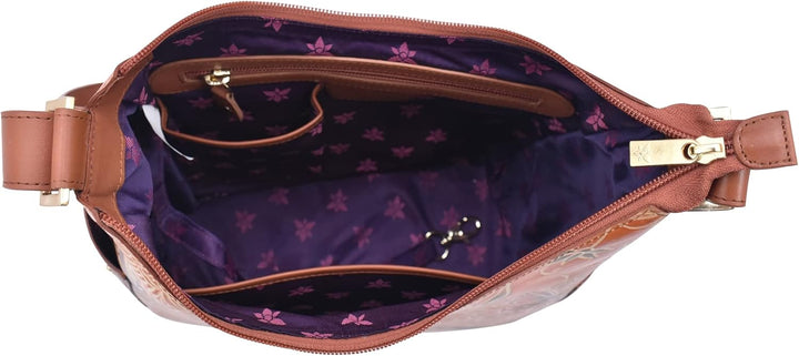 Anuschka Klassische Handbemalte Hobo Tasche aus echtem Leder mit beschlagenen Seitenfächern Tooled B