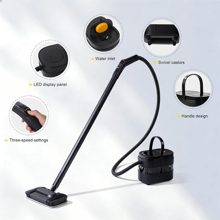 Dampfreiniger Boden 2500W, 3-stufig verstellbarer Griff und 3M Netzkabel, 1,6L Fassungsvermögen, Tra