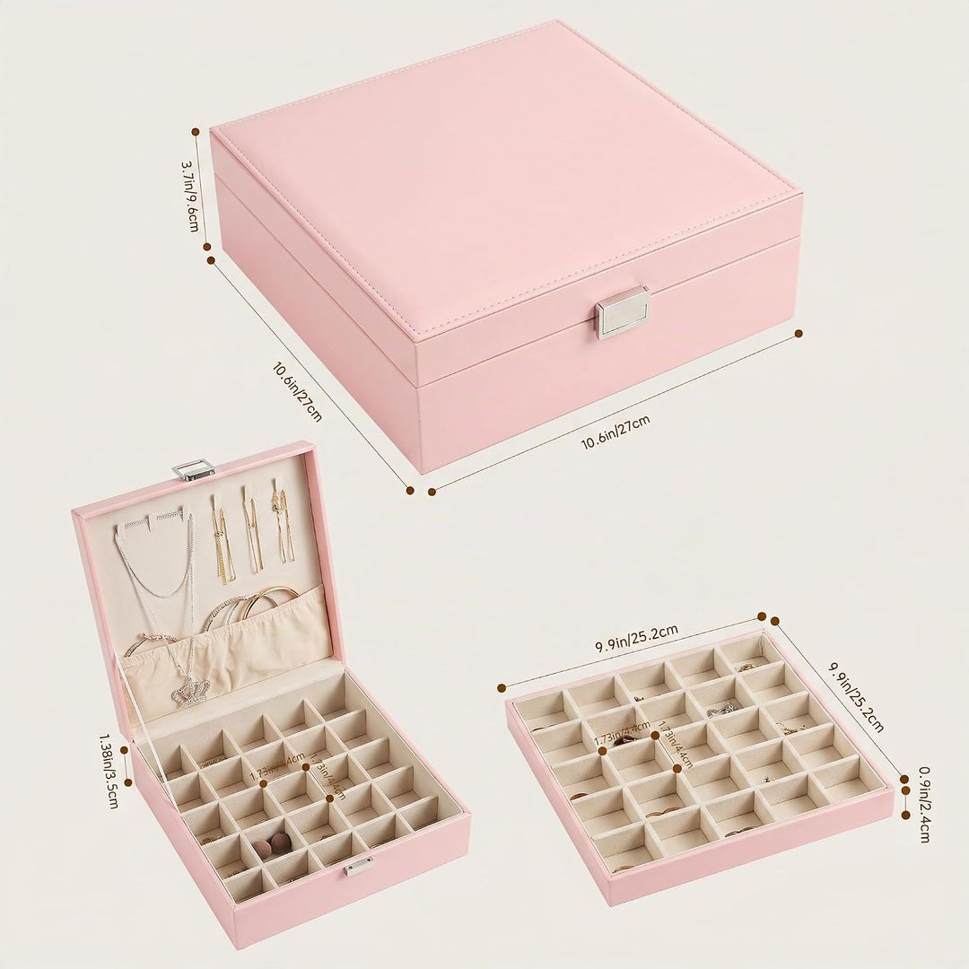 Frebeauty Ohrring-Organizer, klassische Schmuckschatulle mit 50 Fächern, doppellagig, mit 6 Haken fü