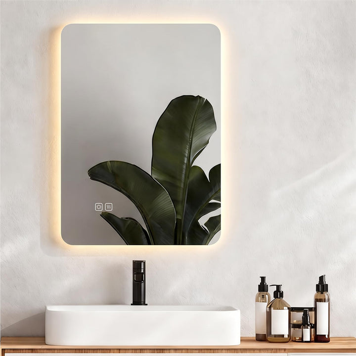SANYCASA Backlight LED Badspiegel 50x70 cm – Wandspiegel mit Touch-Schalter, 3 Lichtfarben dimmbar,