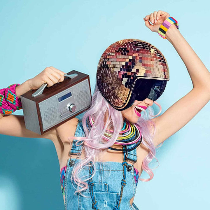 Aizuoni Discokugel-Hüte Disco-Helm, Klassische Disco-Kappe Mit Einziehbarem Sonnenschutz - DiscoKuge