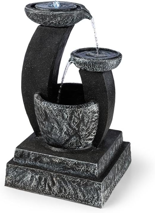 blumfeldt Fantaghiro - Zierbrunnen, Gartenbrunnen, Granitstein-Optik Schwarz-grau