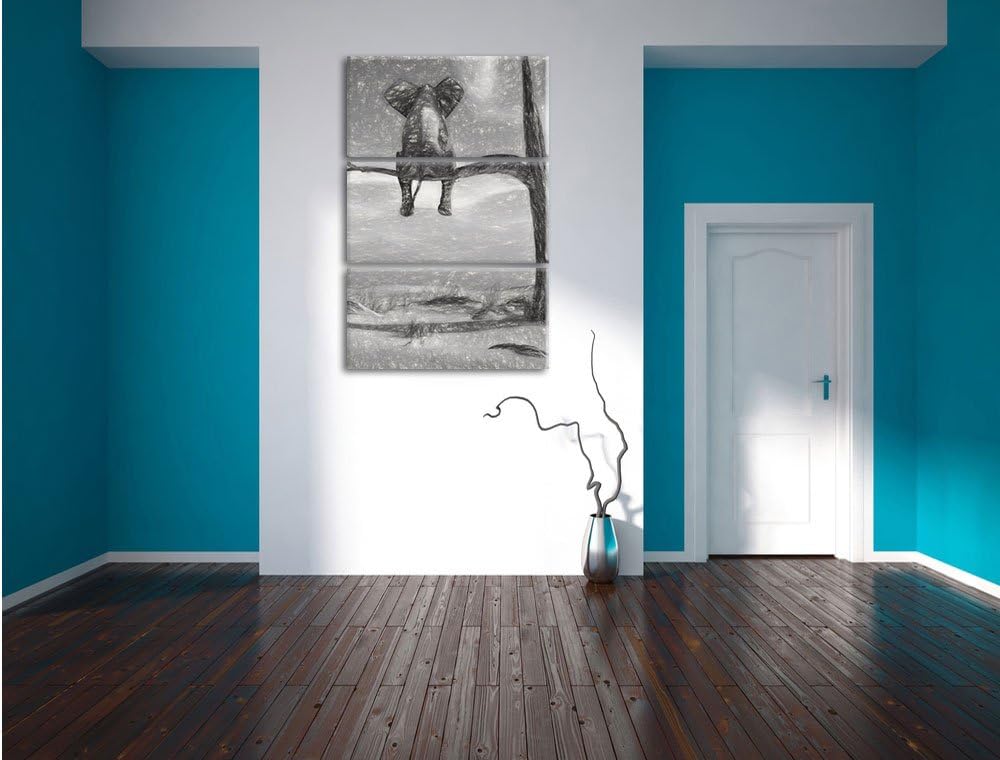 Pixxprint Elefant auf einem AST in der Wüste als Leinwandbild 3 teilig/Grösse: 3 Teilig (120x80) / W