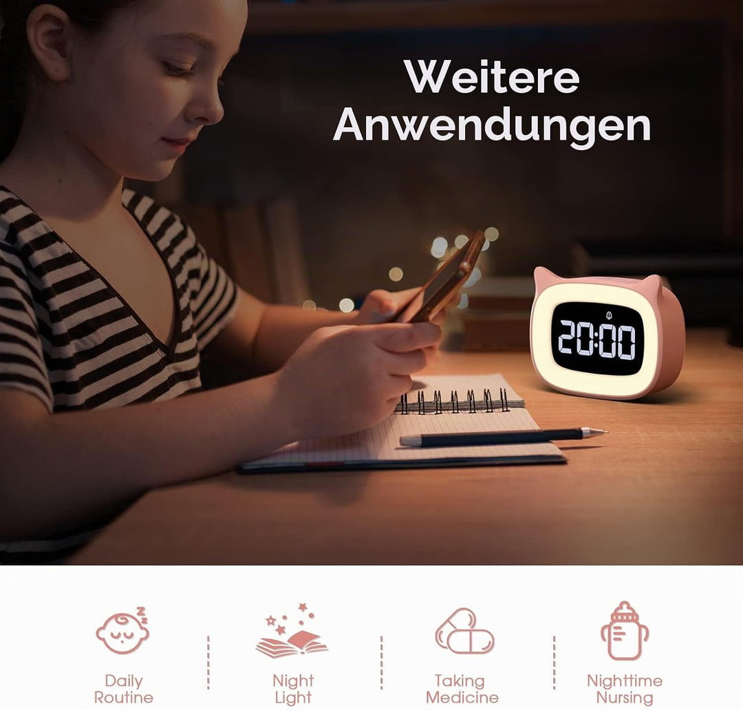 mizikuu Wecker Digital Kinder, mit Licht, Dual-Wecker, LED-Nachtlicht mädchen, Funkuhr mit Snooze Fu