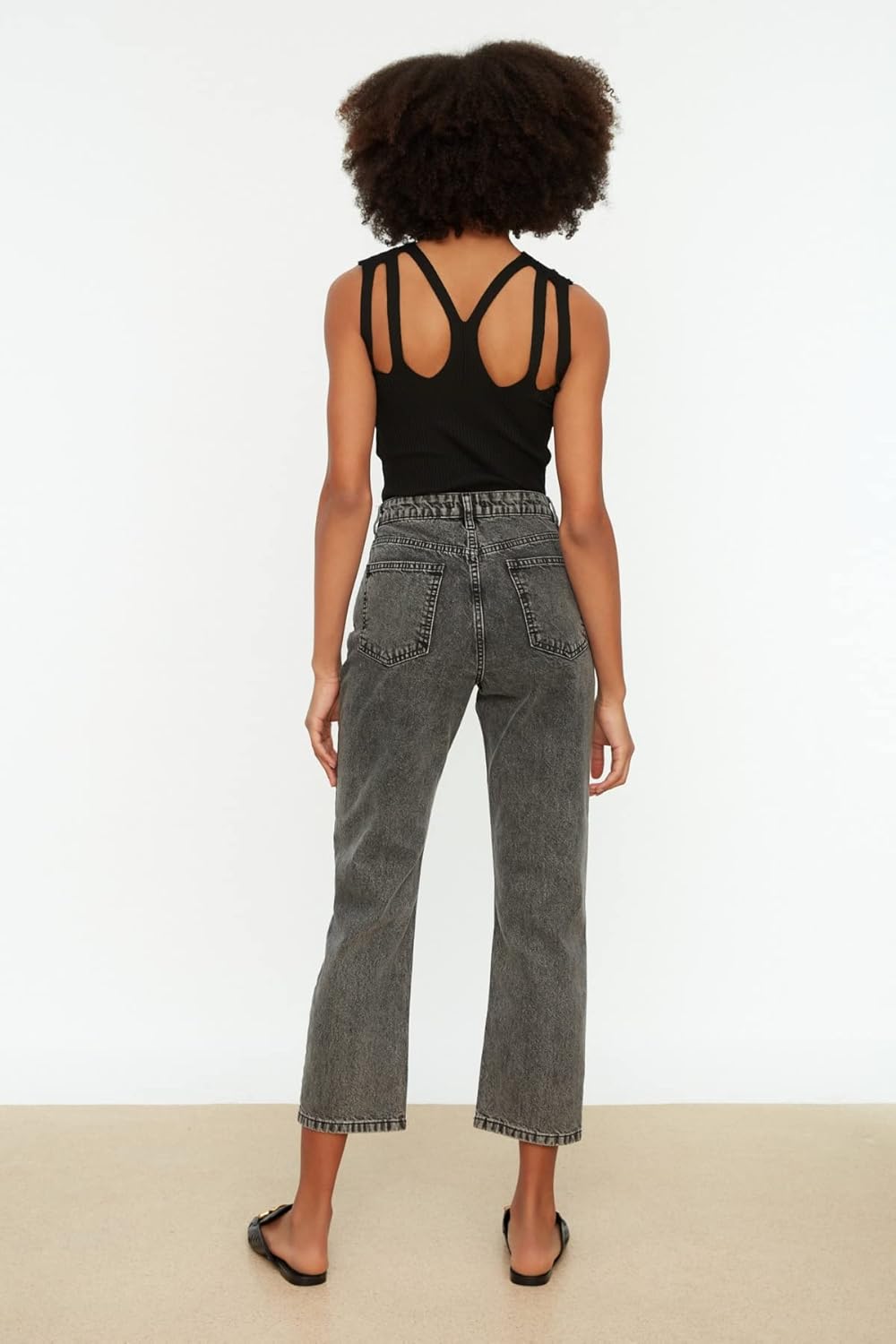 TRENDYOL Damen Hohe Taille S. Jeans 34 Schwarz, 34 Schwarz