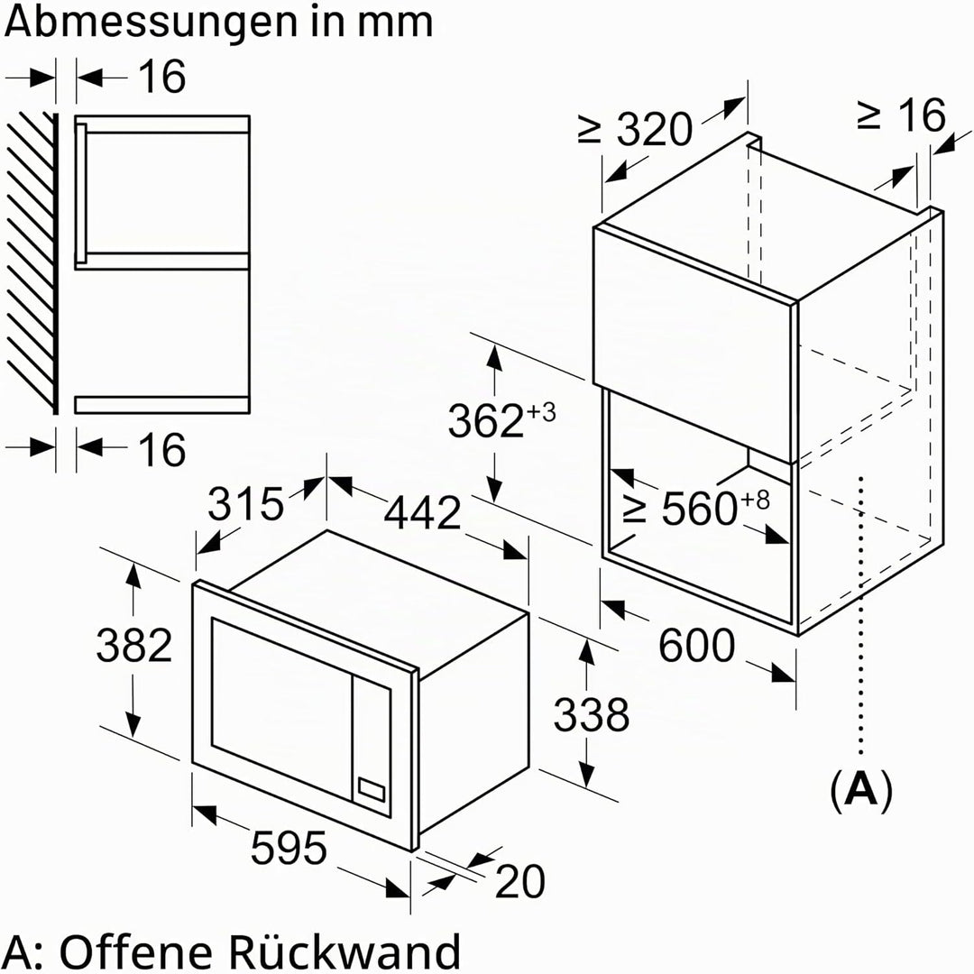 Bosch BEL623MS3, Einbau-Mikrowelle, automatische Kochprogramme, rote LED-Anzeige, Öffnung links seit