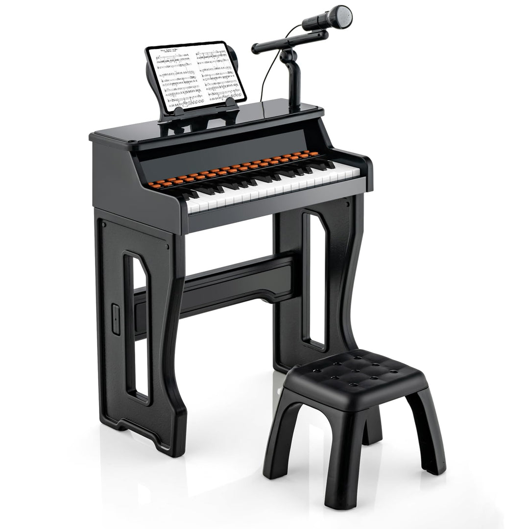 COSTWAY 37-Tasten Kinder Keyboard, elektronisches Kinderklavier mit Hocker, verstellbarem Mikrofon &