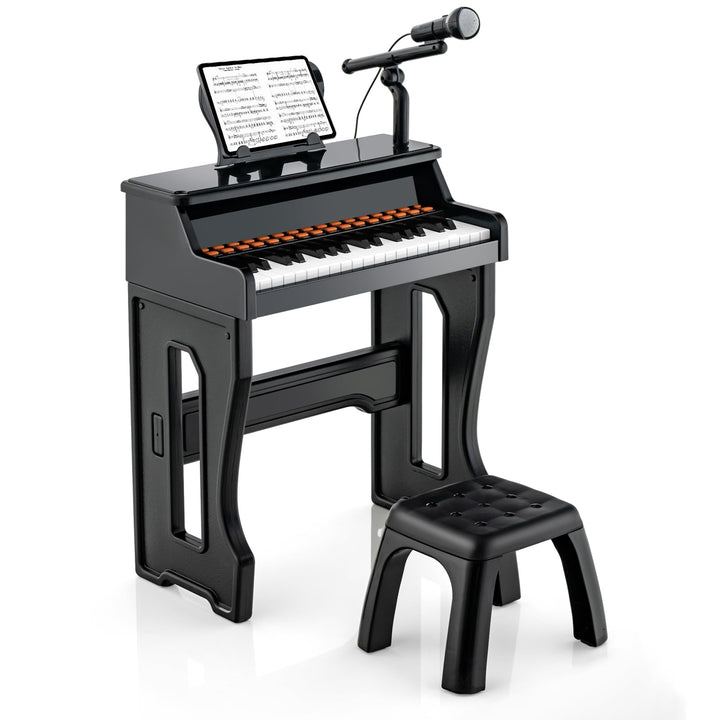 COSTWAY 37-Tasten Kinder Keyboard, elektronisches Kinderklavier mit Hocker, verstellbarem Mikrofon &