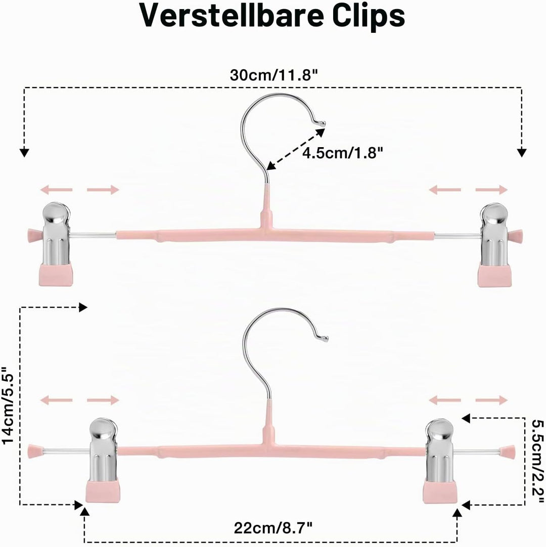 Dünne Hosenbügel, GUANJUNE rutschfeste Hosenbügel mit Verstellbaren Clips, Platzsparende Kleiderbüge