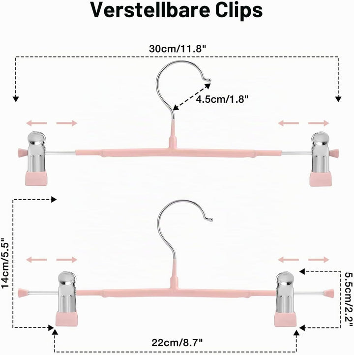 Dünne Hosenbügel, GUANJUNE rutschfeste Hosenbügel mit Verstellbaren Clips, Platzsparende Kleiderbüge