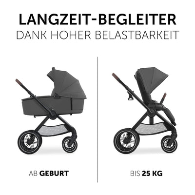 hauck 2in1 Kinderwagen mit Luftreifen Walk N Care Air Set ab Geburt bis 22 kg + 3 kg Korb, Wanne mit