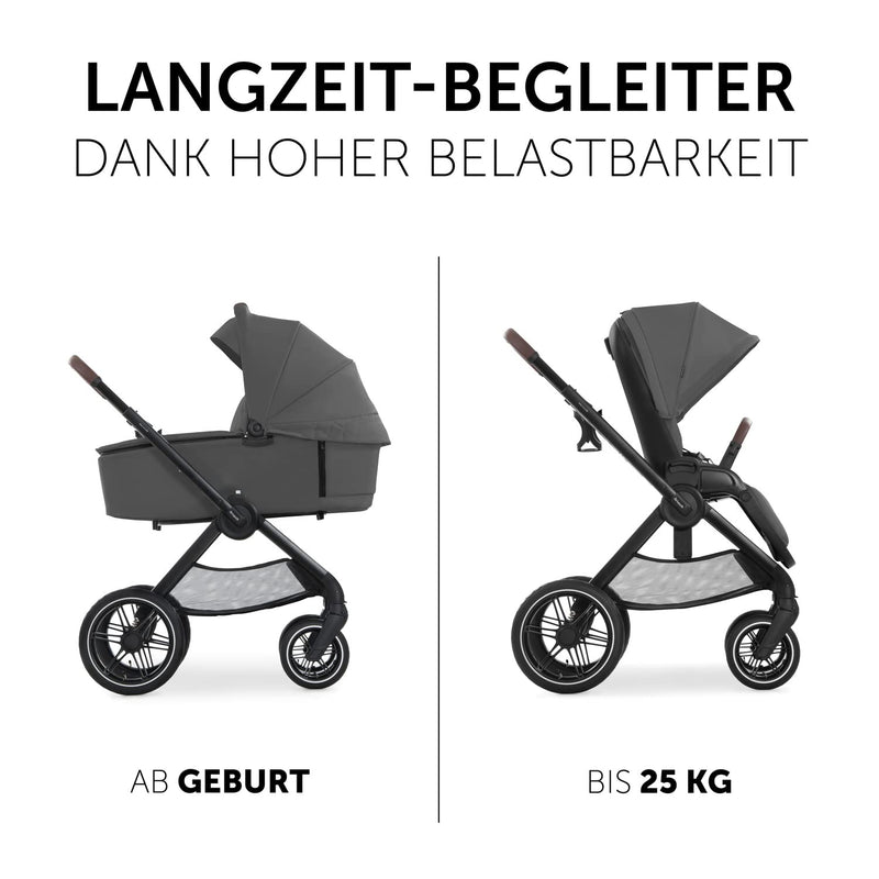 hauck 2in1 Kinderwagen mit Luftreifen Walk N Care Air Set ab Geburt bis 22 kg + 3 kg Korb, Wanne mit