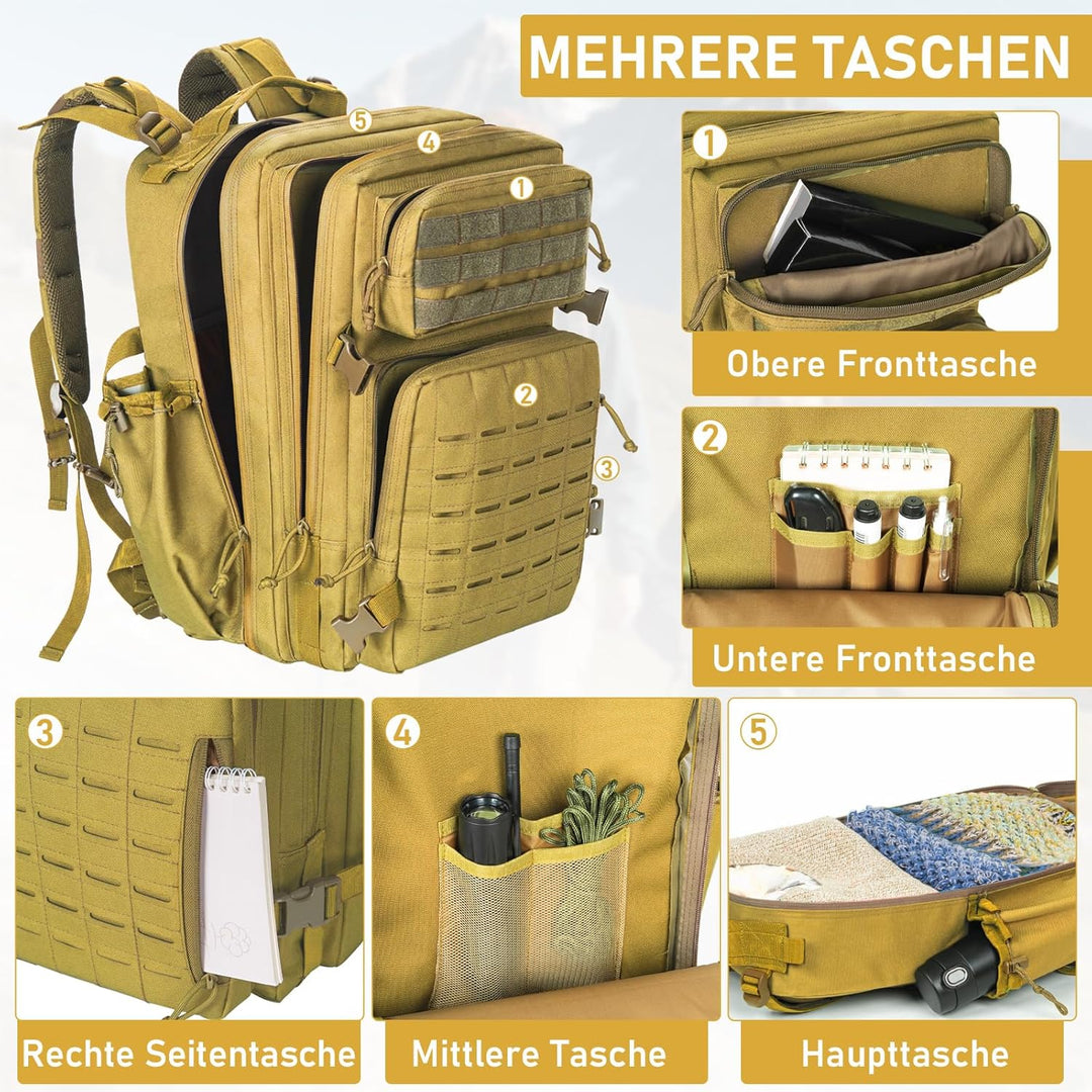 40L Taktischer Rucksack 900D Nylongewebe Jagd Rucksäcke Outdoor-Überlebensrucksack Rucksack Herren f