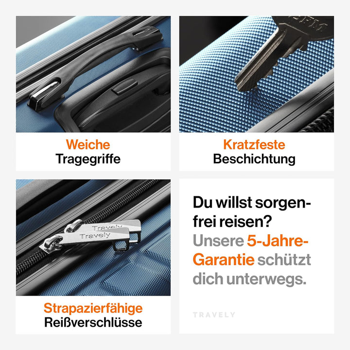 Travely Premium Koffer Set: 28", 24" &amp; Handgepäck Koffer in einem Set. Mehr als 250L Volumen zusamme