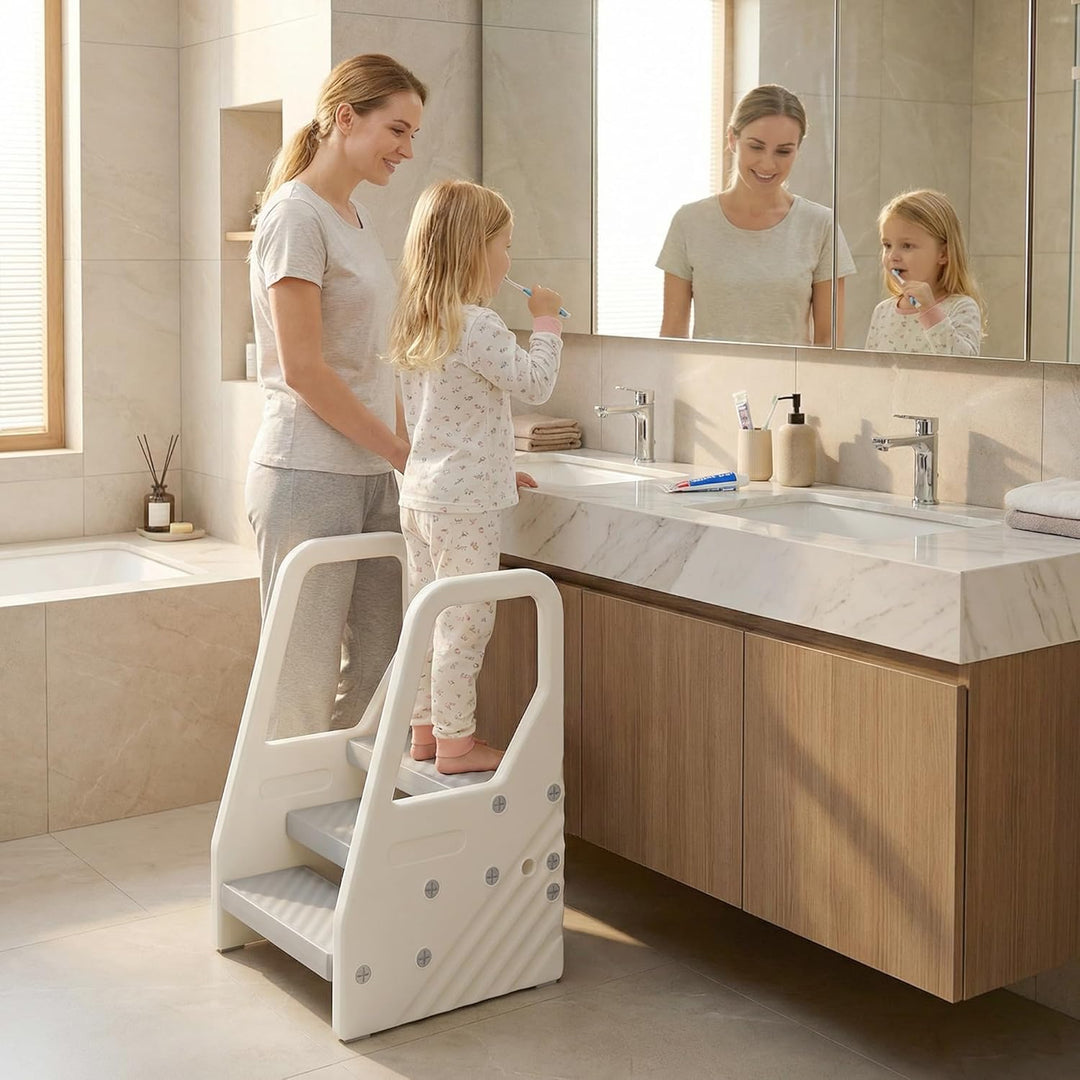 AIYAPLAY Tritthocker Kinder 3 Stufen Höhenverstellbar Kinderhocker Trittschemel mit Handgriffe, Anti