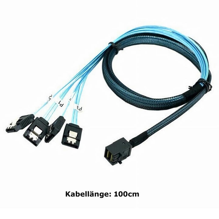 Bolwins P56S Mini SAS SFF-8643 auf 4x SATA 7pin Splitter Kabel – 1m Internes Datenkabel für Festplat