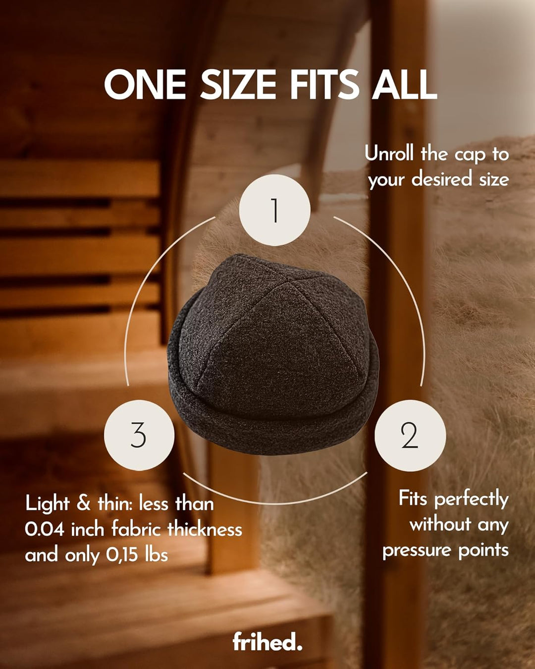 frihed.® Saunahut Stone aus Wollwalk - 100% Schafschurwolle - Premium Sauna Accessoire für Männer un