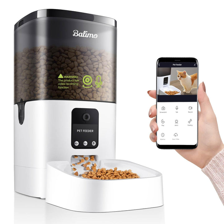 Balimo Futterautomat Katze mit HD 1080P Kamera, 4L WiFi Automatischer Futterspender Katze mit APP-St