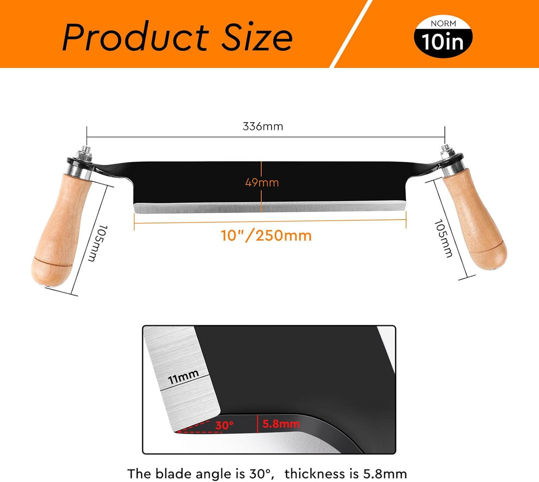 250mm Zugmesser für Holz, Gerade, Reifmesser mit Ergonomischen Holzgriffen und Klingenschutz, Rinden