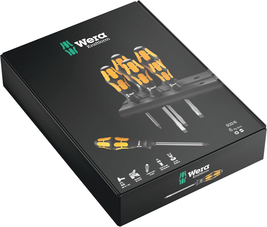 Wera Schraubendrehersatz 932/6 Kraftform Plus: Der Schraubmeissel + Rack, 6-teilig, 05018282001 Sing