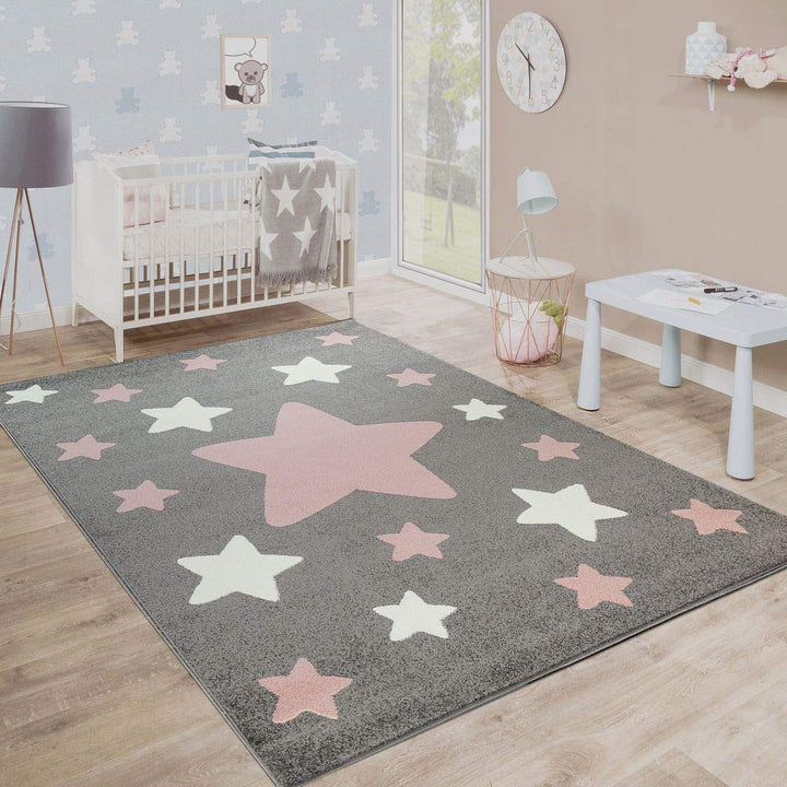 Paco Home Kinderteppich, Moderner Kinderzimmer Teppich in Pastell Farben m.Stern Motiven, Grösse:80x
