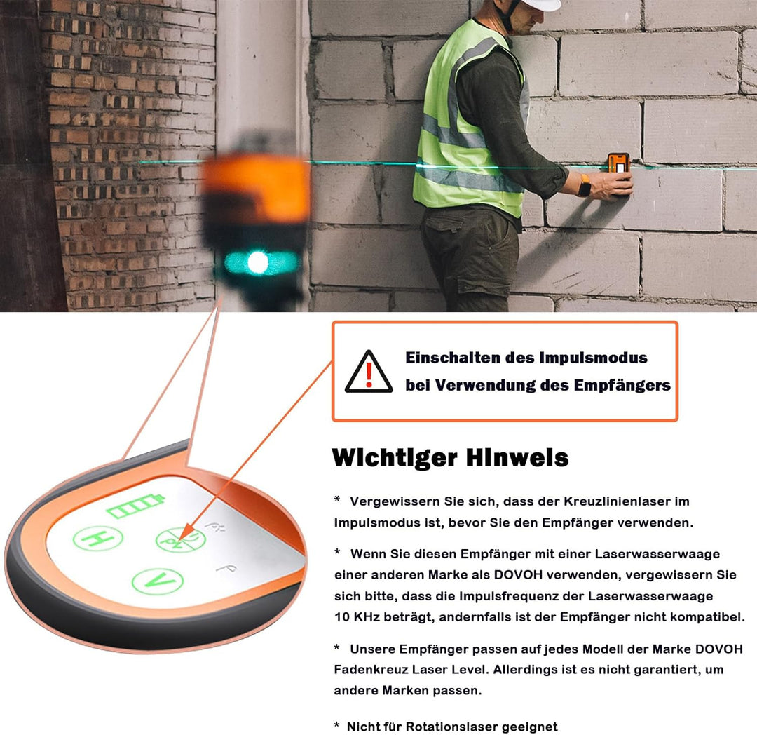 Hochpräziser Laserempfänger,Kreuzlinienlaser Empfänger mit doppelter LCD-Anzeige bis zu 197ft, kompa