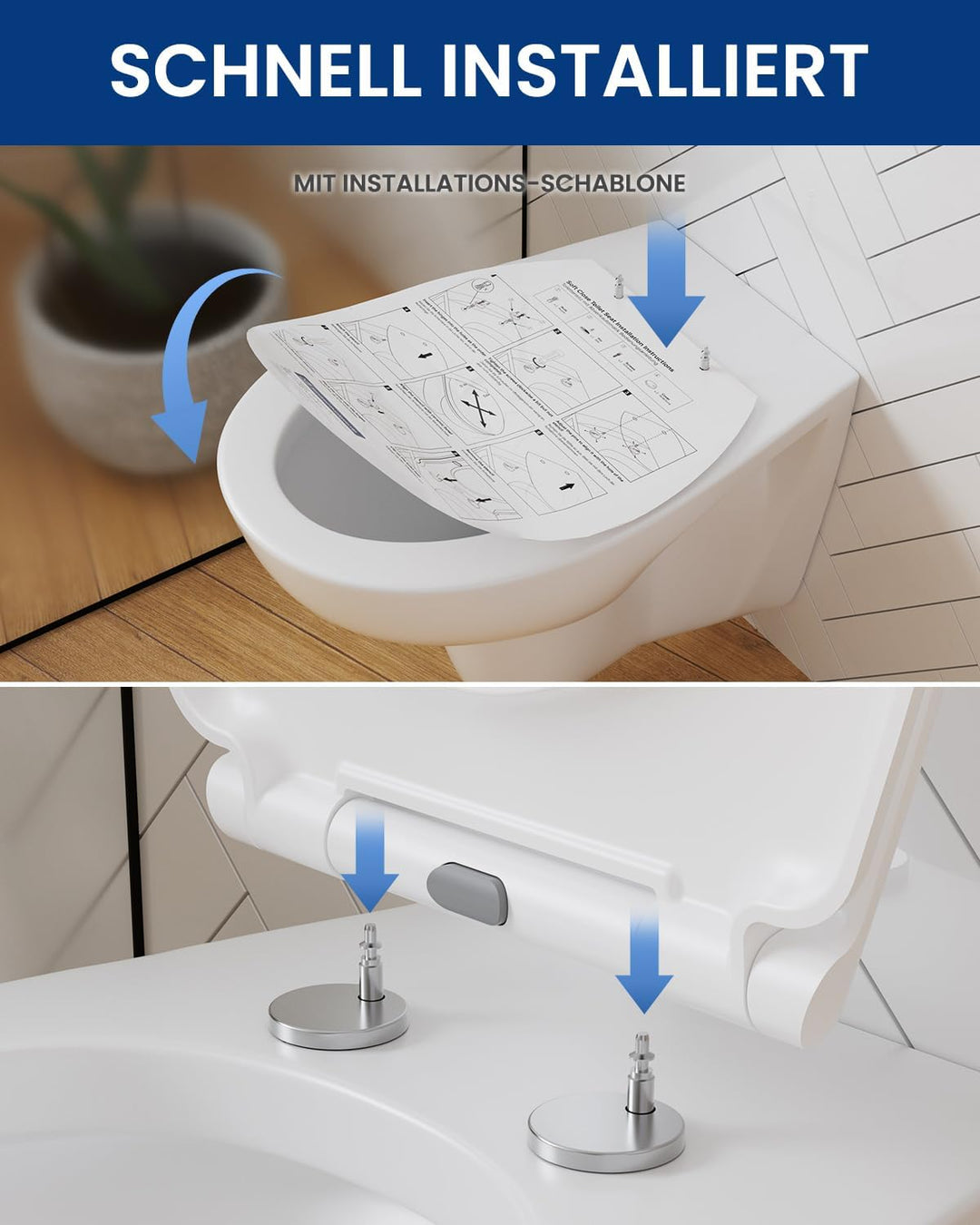 CECIPA Toilettendeckel mit Absenkautomatik, Oval Klodeckel, Duroplast-Toilettensitz inkl. Installati