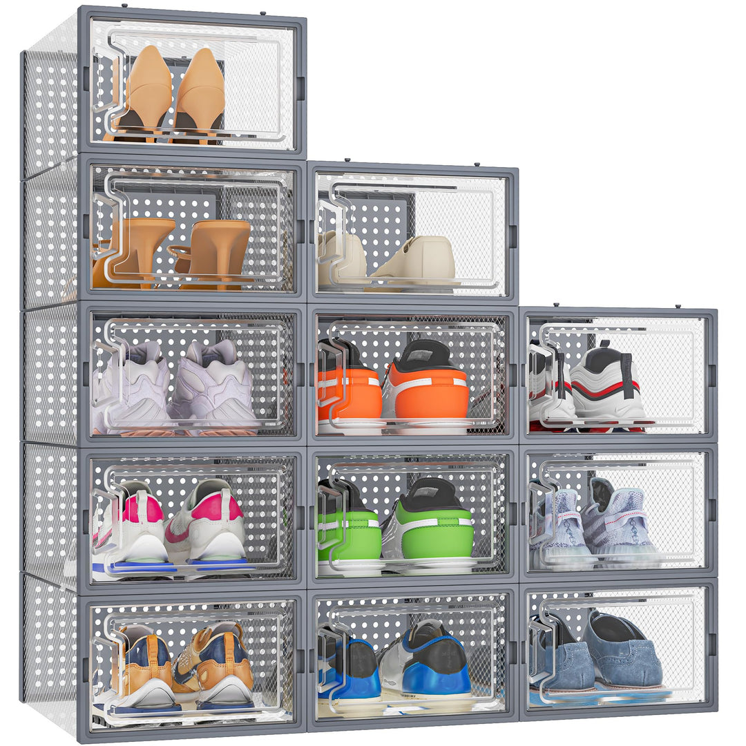 HOMIDEC Schuhboxen, 12 Stück Schuhboxen Stapelbar Transparent, Schuhorganizer Schuhaufbewahrung Schu