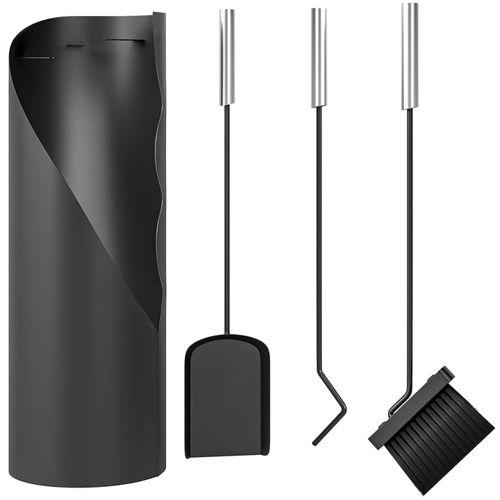 Outsunny Kaminbesteck Set 4-teilig Kaminzubehör mit Besen, Schaufel, Schürhaken und Korb, Kamingarni
