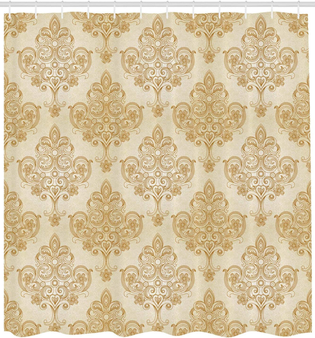 ABAKUHAUS Jahrgang Duschvorhang, Barock Curved Blumen, Stoffliches Gewebe Badezimmerdekorationsset m