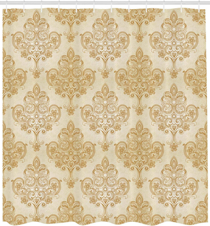 ABAKUHAUS Jahrgang Duschvorhang, Barock Curved Blumen, Stoffliches Gewebe Badezimmerdekorationsset m